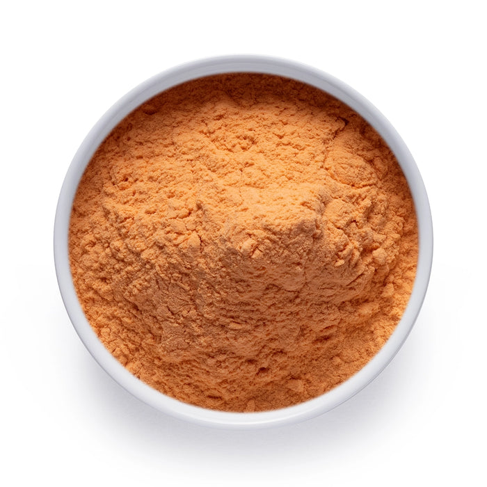 Dolce Superfoods organic goji berry powder in white bowl on white background