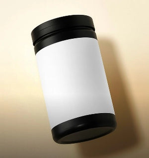 Blank black and white supplement jar for Dolce Superfoods private label packaging