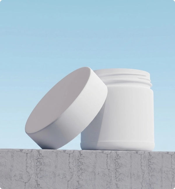 Unbranded white supplement jar with lid – Dolce Superfoods private label manufacturing
